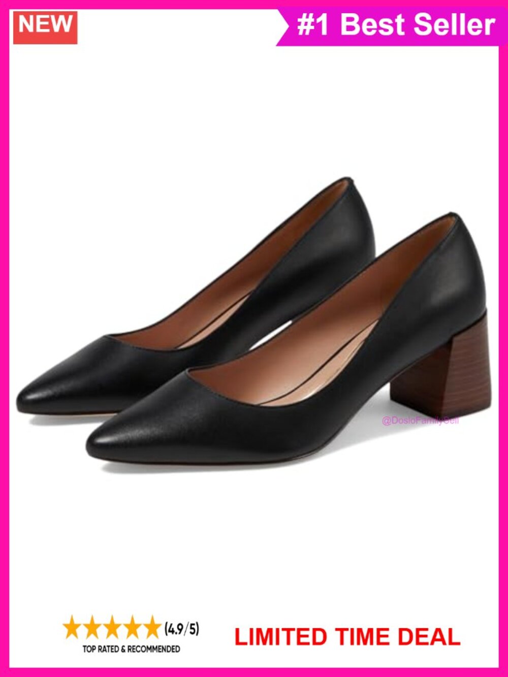 Cole Haan 65mm Block Heel Pointed Toe Dress Pump Leather Lined
